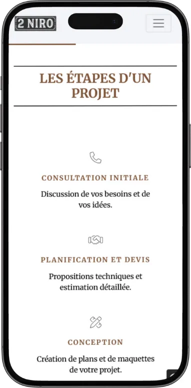 Site vitrine 2Niro sur mobile, capture 1