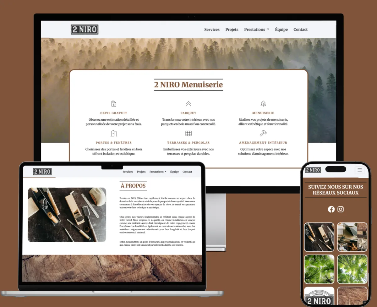 Site vitrine 2Niro sur plusieurs tailles d'écran