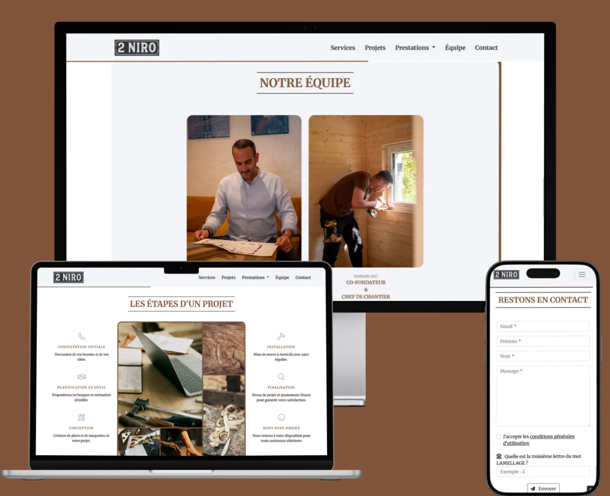 Site vitrine 2Niro, d'autres pages sur les mêmes écrans