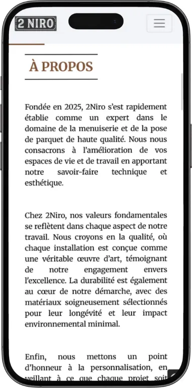 Site vitrine 2Niro sur mobile, capture 3