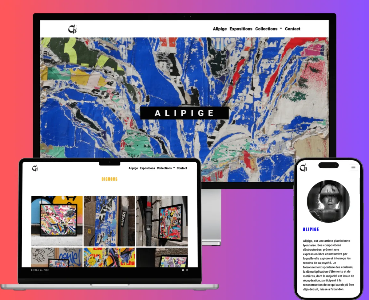 Site vitrine Alipige sur plusieurs tailles d'écran