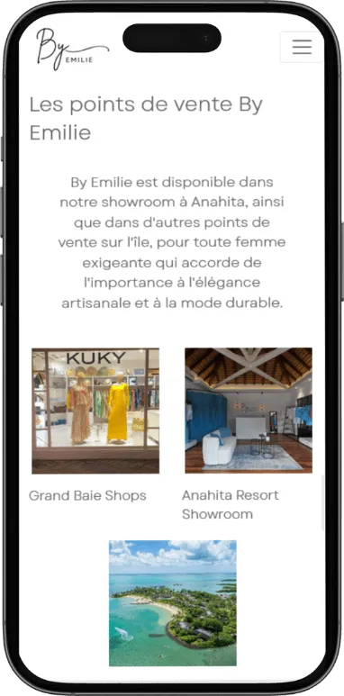 Site vitrine ByEmilie sur mobile, capture 3