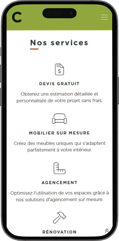 Site vitrine Copeau sur mobile, capture 3