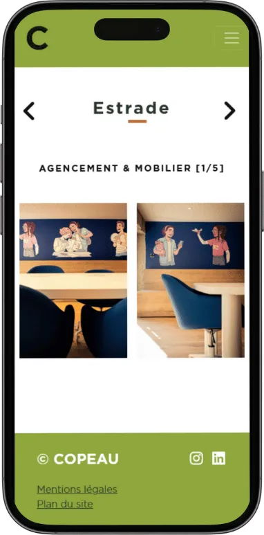 Site vitrine Copeau sur mobile, capture 4
