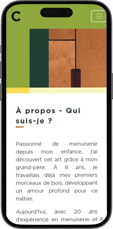 Site vitrine Copeau sur mobile, capture 2