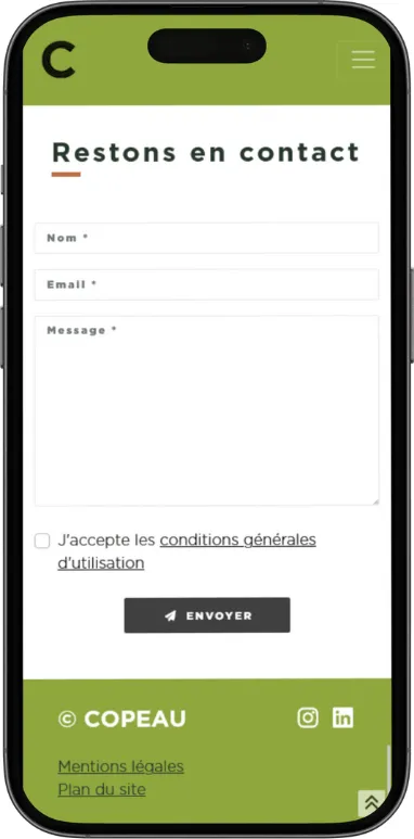 Site vitrine Copeau sur mobile, capture 5