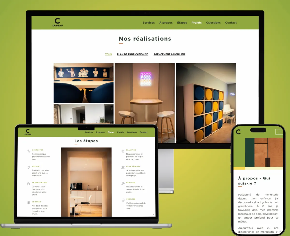 Site vitrine Copeau, d'autres pages sur les mêmes écrans