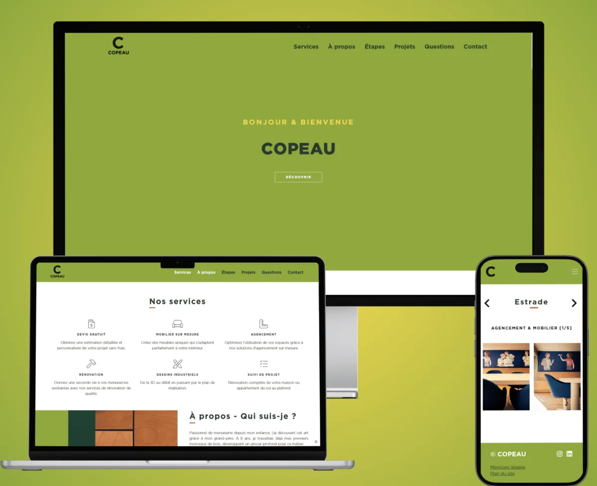 Site vitrine Copeau sur plusieurs tailles d'écran