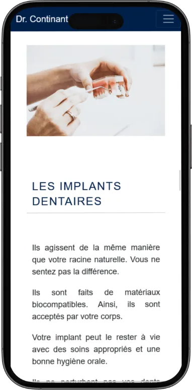 Site vitrine Docteur Continant sur mobile, capture 2