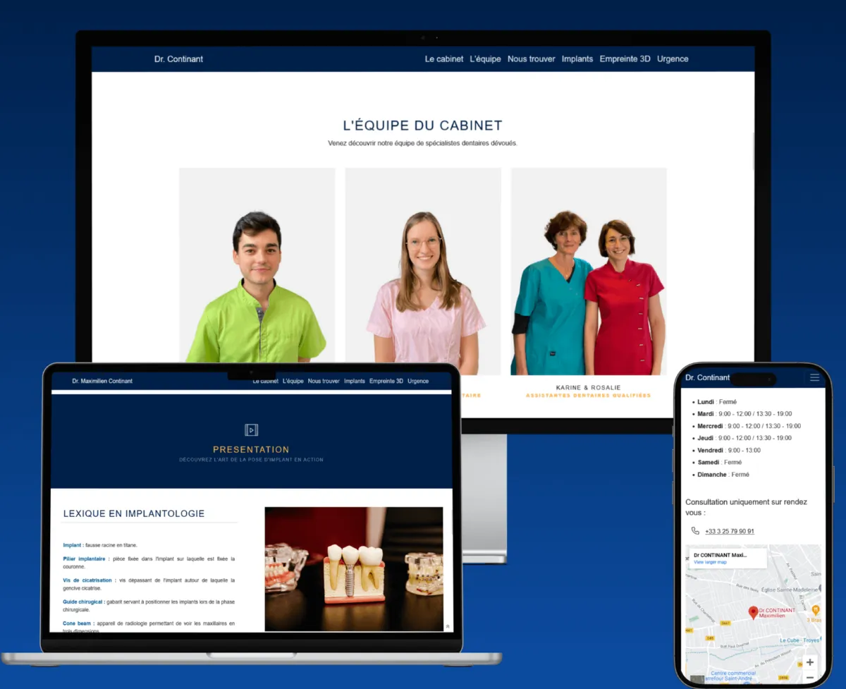 Site vitrine Docteur Continant, d'autres pages sur les mêmes écrans