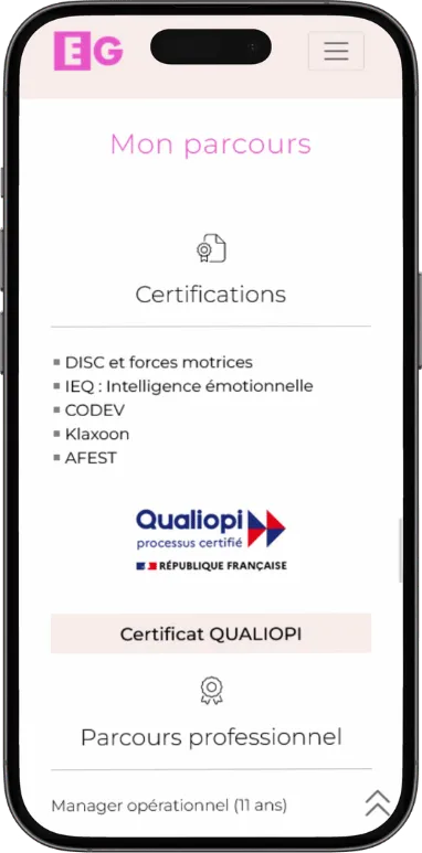Site vitrine EG Formation sur mobile, capture 2