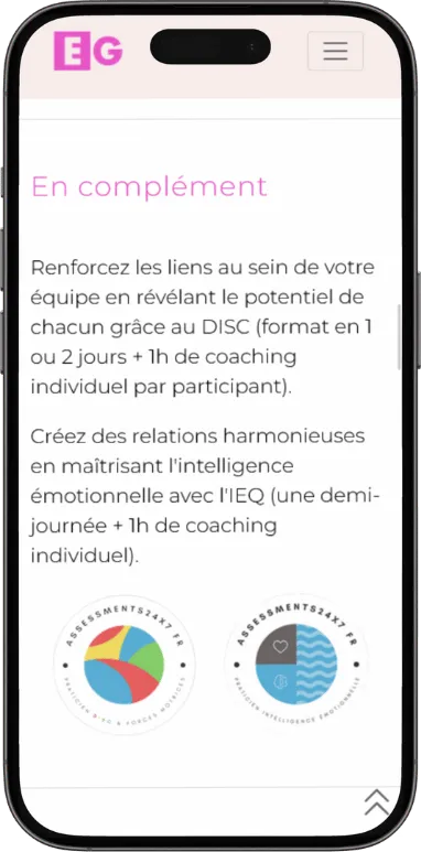 Site vitrine EG Formation sur mobile, capture 3