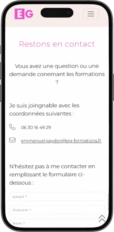 Site vitrine EG Formation sur mobile, capture 5