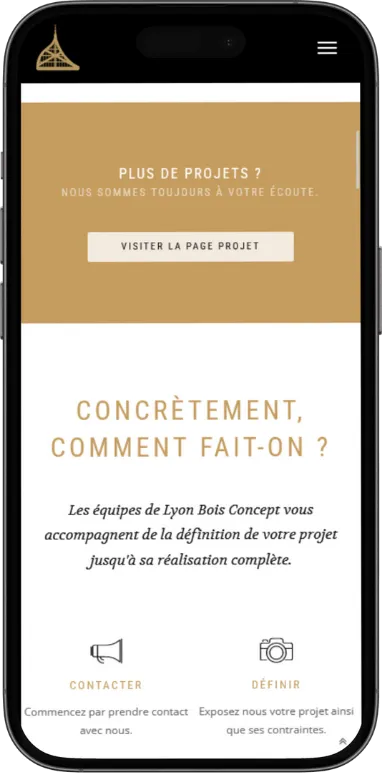 Site vitrine LyonBoisConcept sur mobile, capture 4