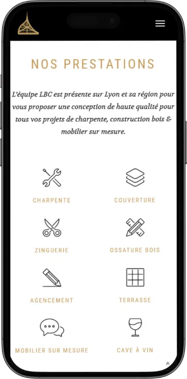 Site vitrine LyonBoisConcept sur mobile, capture 2