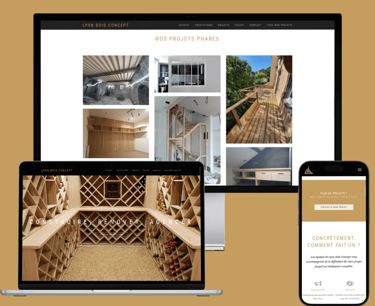 Site vitrine LyonBoisConcept sur plusieurs tailles d'écran