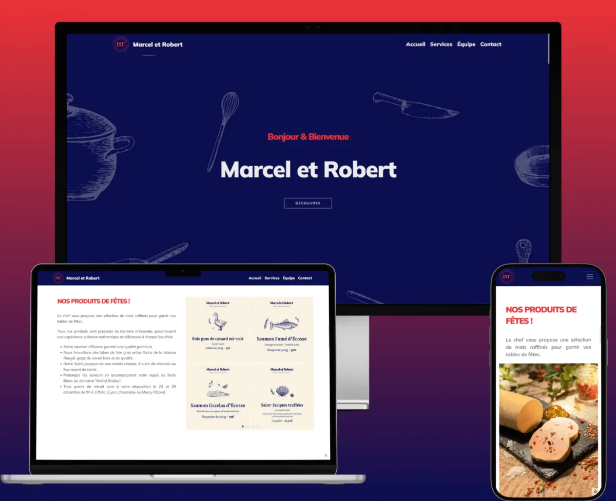 Site vitrine Marcel et Robert sur plusieurs tailles d'écran